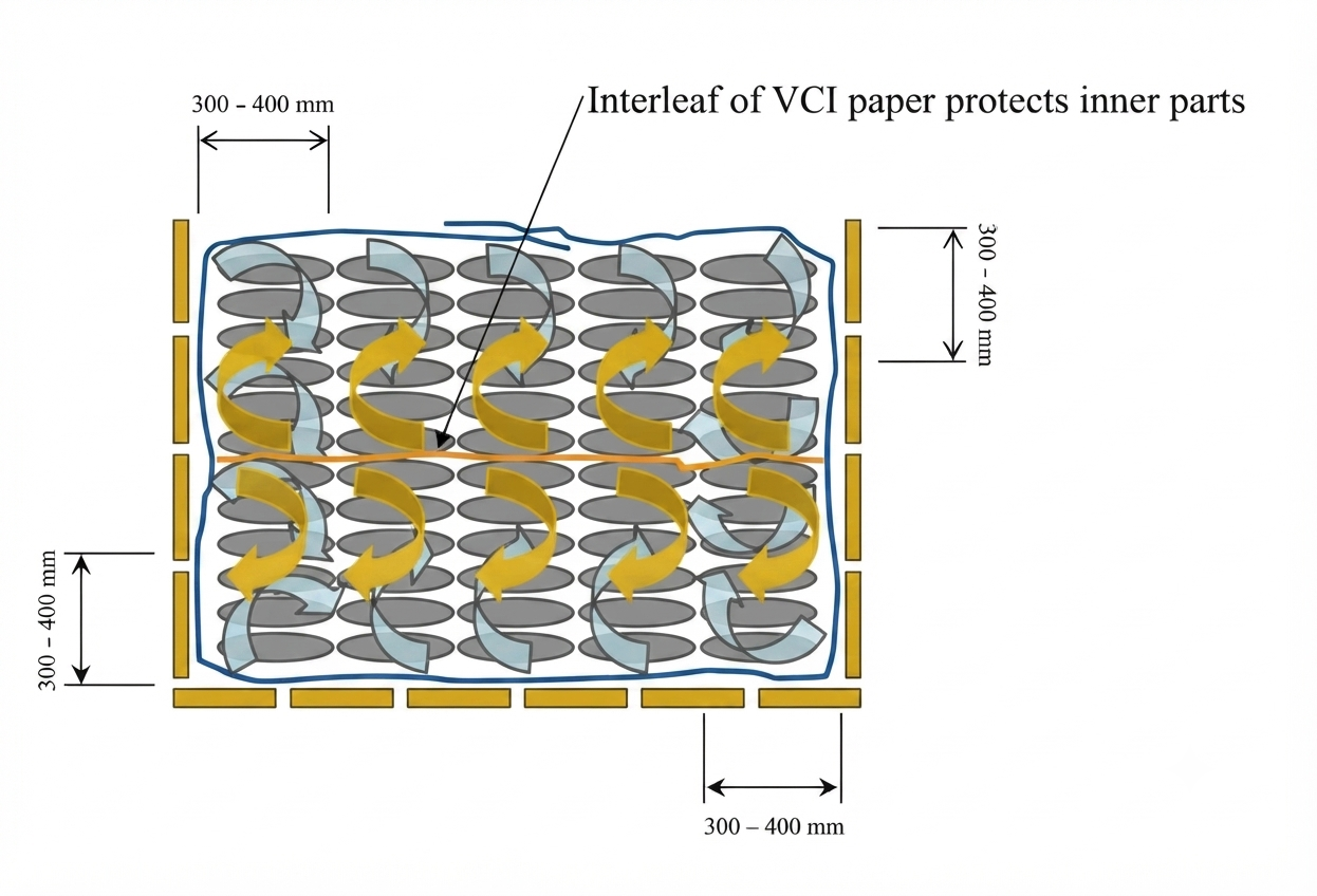 Interleaving VCI paper between layers protects the inner parts