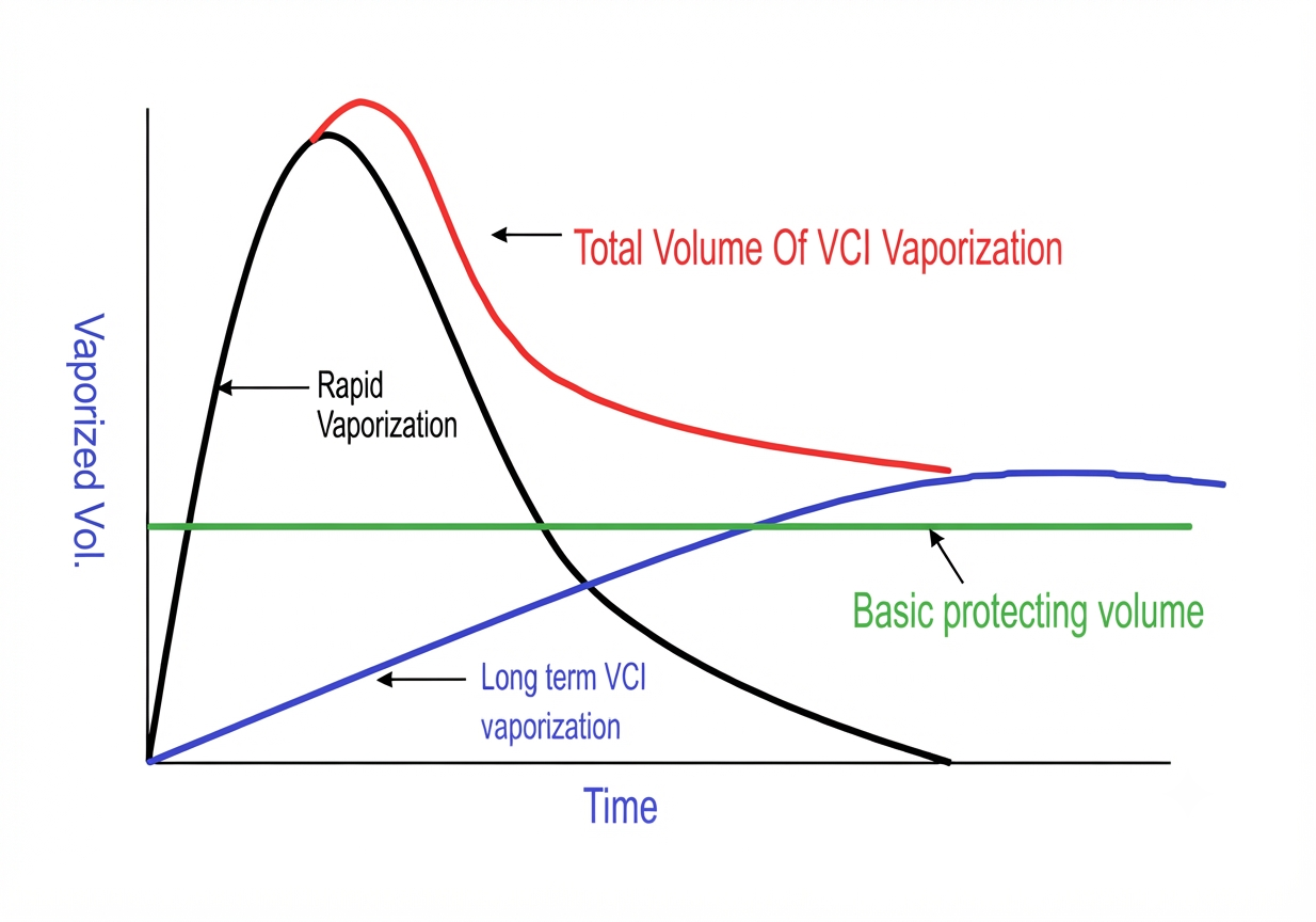 VCI vaporisation over time: rapid initial release plus long-term protecting volume